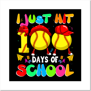 I Just Hit 100 Days Of School Softball Kids Boys Girls Youth Posters and Art